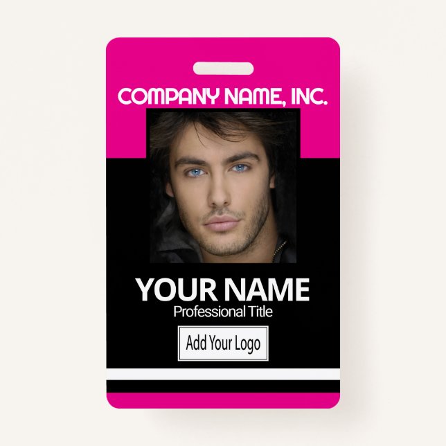 Employee / School Photo Badge - Black and Pink ID Badge (Front)
