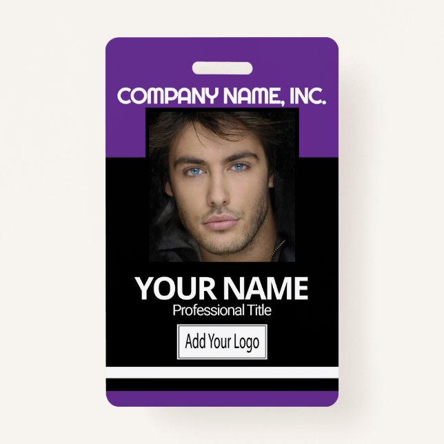 Employee / School Photo Badge - Black and Purple ID Badge (Front)