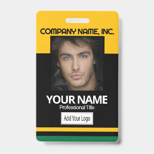 Employee / School Photo Badge - Black, Gold, Green ID Badge