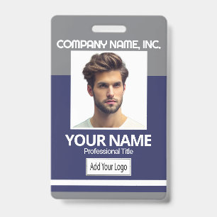 Employee / School Photo Badge - Grey & Navy Blue ID Badge