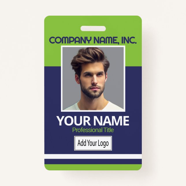 Employee / School Photo Badge - Lime & Navy Blue ID Badge (Front)