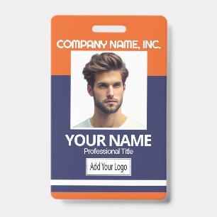 Employee / School Photo Badge - Orange & Navy Blue ID Badge