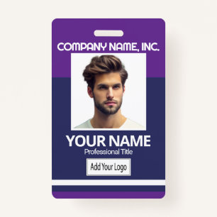 Employee / School Photo Badge- Purple & Navy Blue ID Badge