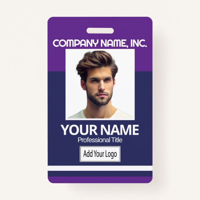 Employee / School Photo Badge- Purple & Navy Blue ID Badge (Front)