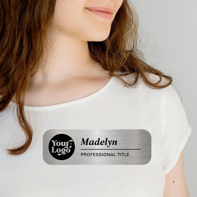 Employee Script Logo Metallic Silver Magnetic  Name Tag (Creator Uploaded)