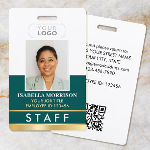 Employee Staff ID Name Logo Green Gold Gradient ID Badge