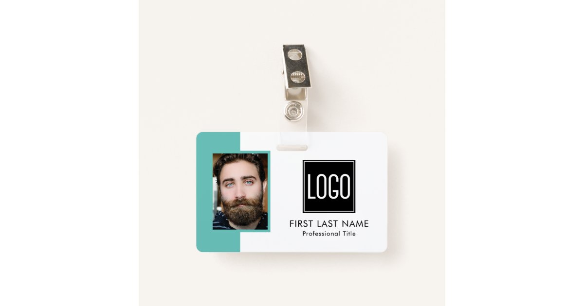 Employee Staff ID Teal Logo Photo ID Badge Zazzle