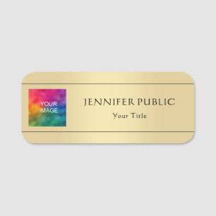 Employee Staff Your Photo Image Here Faux Gold Name Tag