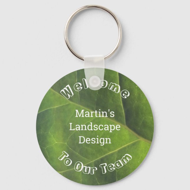Employee Welcome Bright Green Leaf Professional Key Ring (Front)