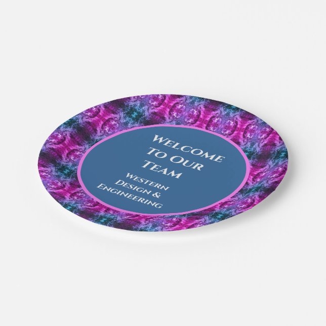Employee Welcome Bright Kaleidoscope Business Team Paper Plate (Angled)