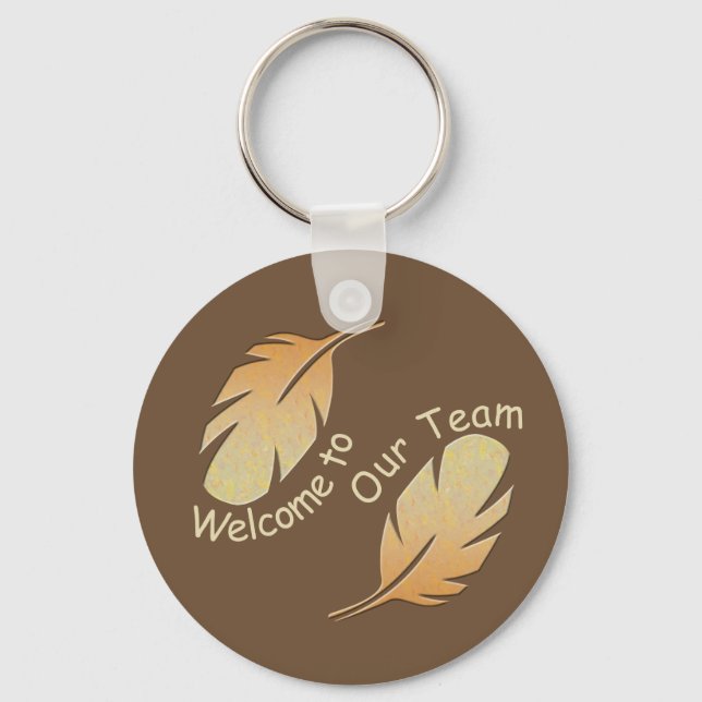 Employee Welcome Dark Brown Feathers Business Team Key Ring (Front)
