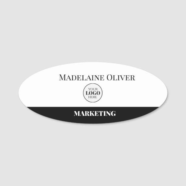  Employee White Black Logo Simple Name Tag (Front)