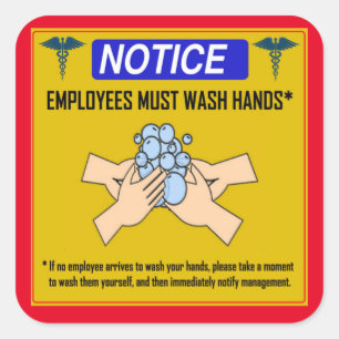 employees must wash hands square sticker