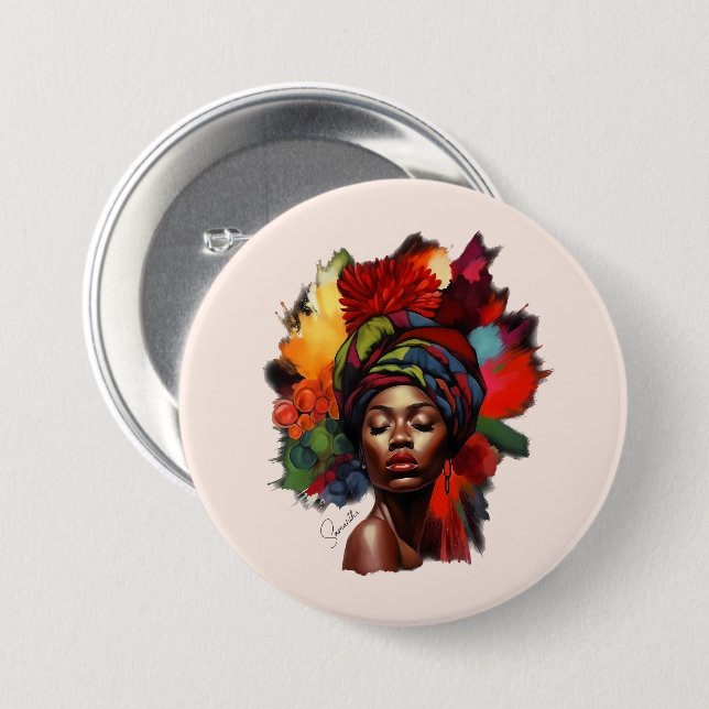 Empowered African-American Woman 7.5 Cm Round Badge (Front & Back)