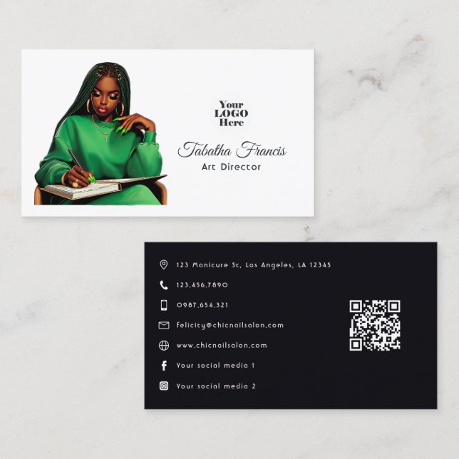 Empowered Afro Black Woman Leadership Art Business Card (Front/Back)