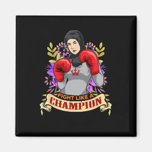 Empowered Arab Hijab Woman Boxing Kickboxing Girl Magnet