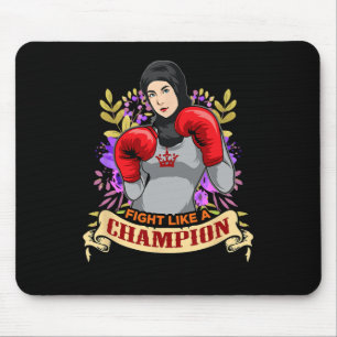 Empowered Arab Hijab Woman Boxing Kickboxing Girl  Mouse Mat