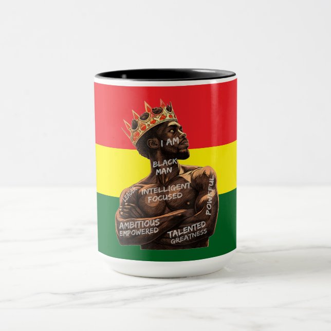 Empowered Black Man Crown Design with Affirmations Mug (Center)