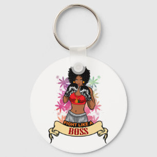 Empowered Black Woman Boxing Magic Kickboxing Girl Key Ring