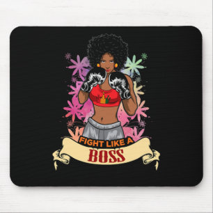 Empowered Black Woman Boxing Magic Kickboxing Girl Mouse Mat