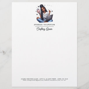 Empowered Black Woman Crafting Queen Design Custom Letterhead