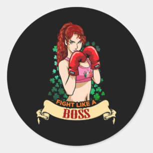Empowered Strong Irish Woman Boxing Kickboxing Gir Classic Round Sticker
