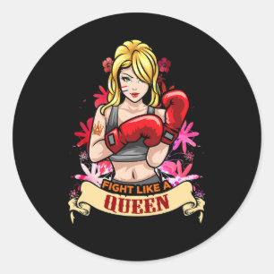 Empowered Strong Woman Boxing Kickboxing Girl Fitn Classic Round Sticker
