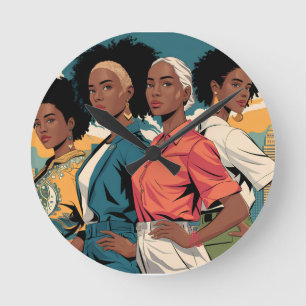 Empowered Women in Urban Fashion Round Clock