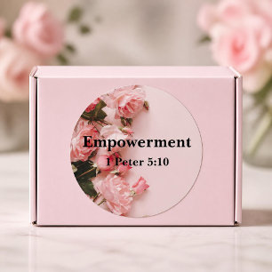 Empowerment 1 Peter 5:10 Verse Elegant Pink Roses Classic Round Sticker
