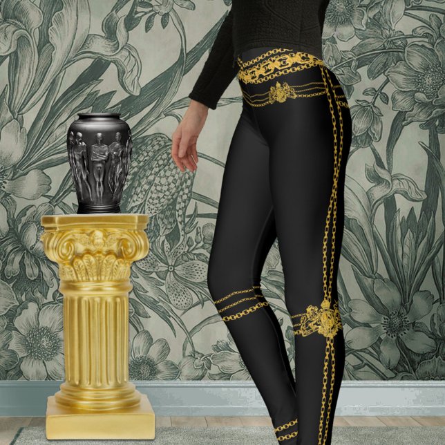Empress Gold Chain Lion Emblem Black Leggings (Creator Uploaded)