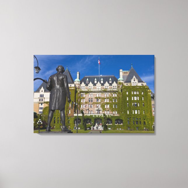 Empress Hotel and statue of Captain James Cook, Canvas Print (Front)