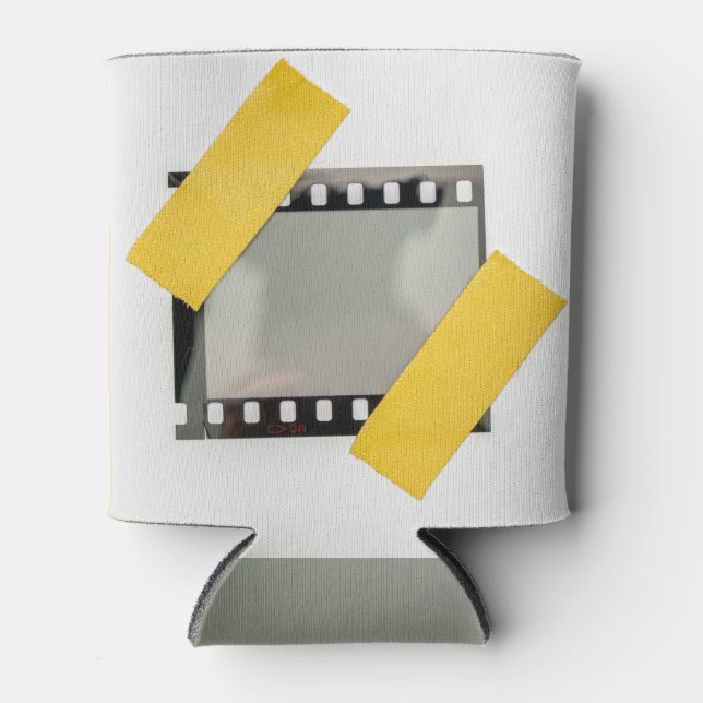 Empty 35mm film frame, yellow strips. can cooler (Front)