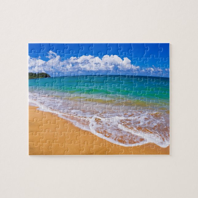 Empty Beach And Blue Waters Jigsaw Puzzle (Horizontal)