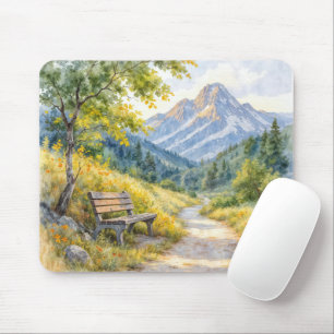 Empty Bench In a Mountain Meadow Valley Mouse Mat