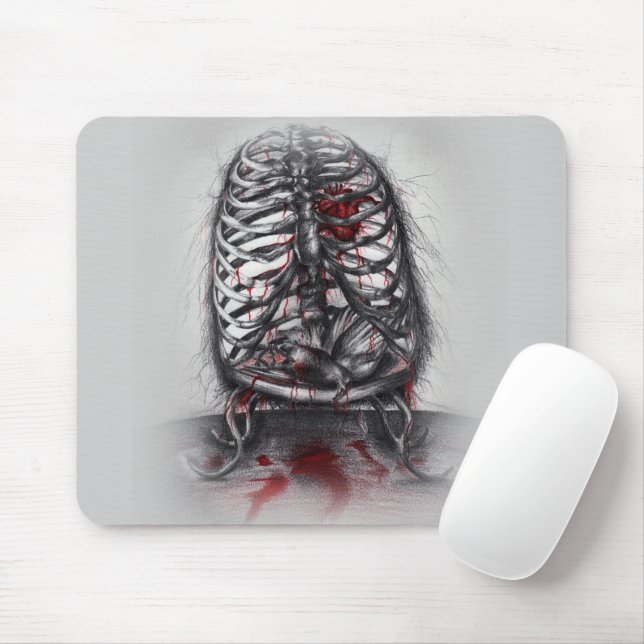 Empty Cage Anatomical Heart Horror Surreal Art Mouse Mat (With Mouse)