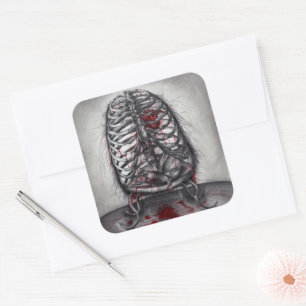 Empty Cage Anatomy Heart Surrealism Horror Art Square Sticker