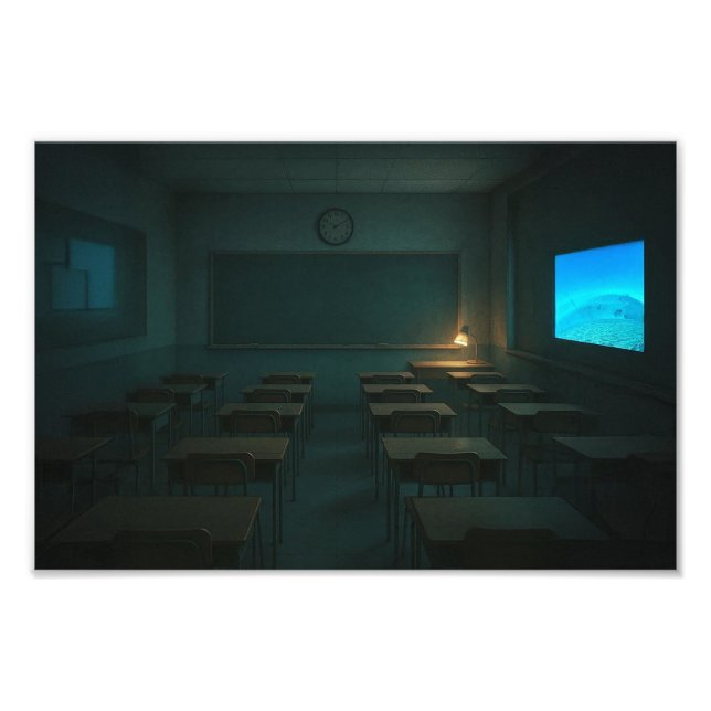 Empty Classroom with Projector Glow – Dreamcore Photo Print (Front)