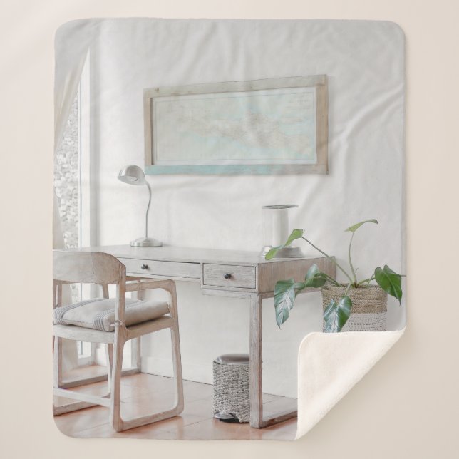 EMPTY DESK NEAR CURTAIN SHERPA BLANKET (Front)