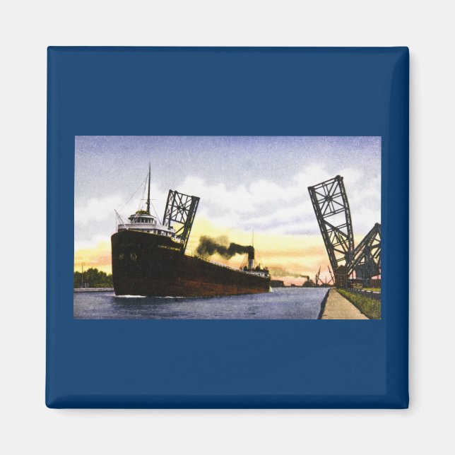 Empty Freighter Passing Bascule Bridge, Soo Locks Magnet (Front)