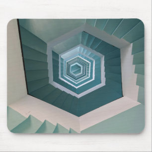 Empty Grey and White Concrete Spiral Stairs Mouse Mat