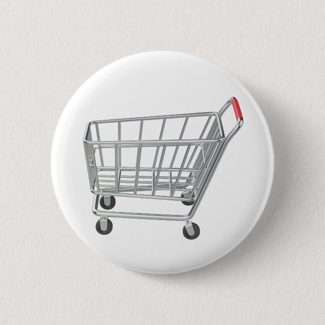 Empty metal shopping cart 6 cm round badge (Front)