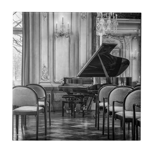 Empty Notes Black and White Music Photo Tile (Front)