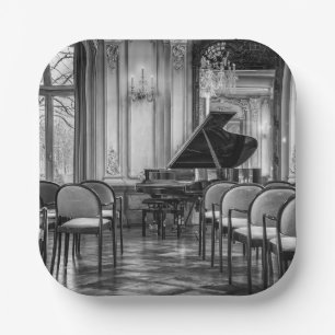 Empty Notes Black and White Music Photograph Paper Plate