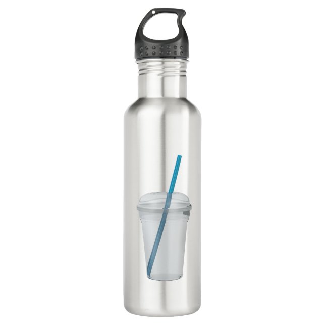Empty plastic smoothie cup with a straw 710 ml water bottle (Front)