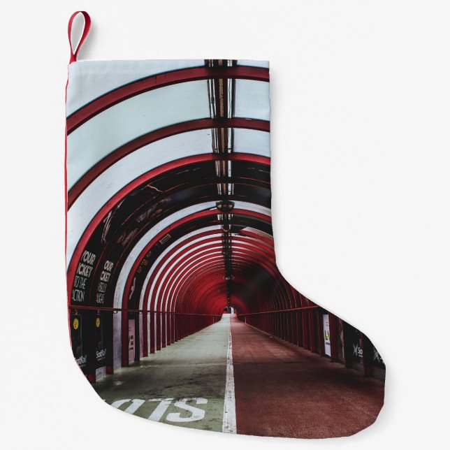 EMPTY RED AND WHITE GLASS TUNNEL SMALL CHRISTMAS STOCKING (Front)