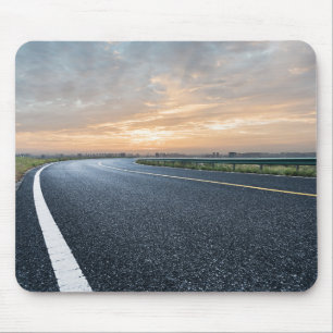 Empty Tarmac Road Against Sunset Sky Mouse Mat