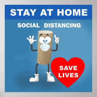 Empty Toilet Paper Roll with Safety First Message Poster