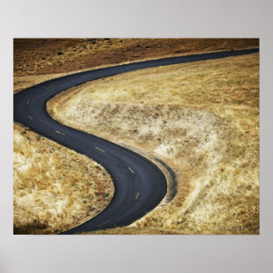 Empty winding paved road poster