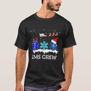 EMS Crew Christmas Reindeer Santa Hat Ambulance  T-Shirt