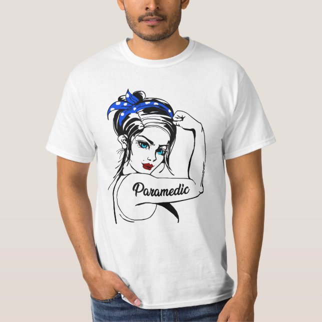 EMS Emergency Paramedic Rosie The Riveter T-Shirt (Front)